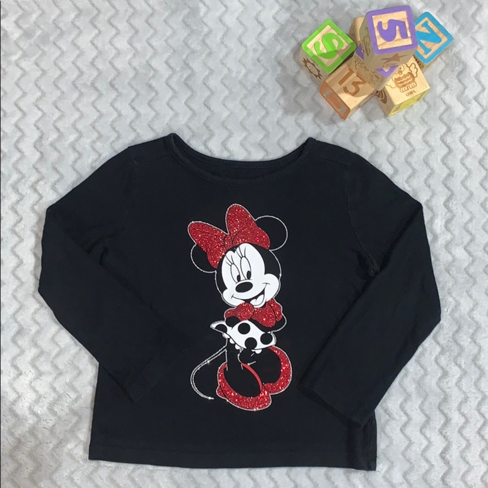 3T Minnie Mouse Red Glitter Accent Long Sleeve Top
